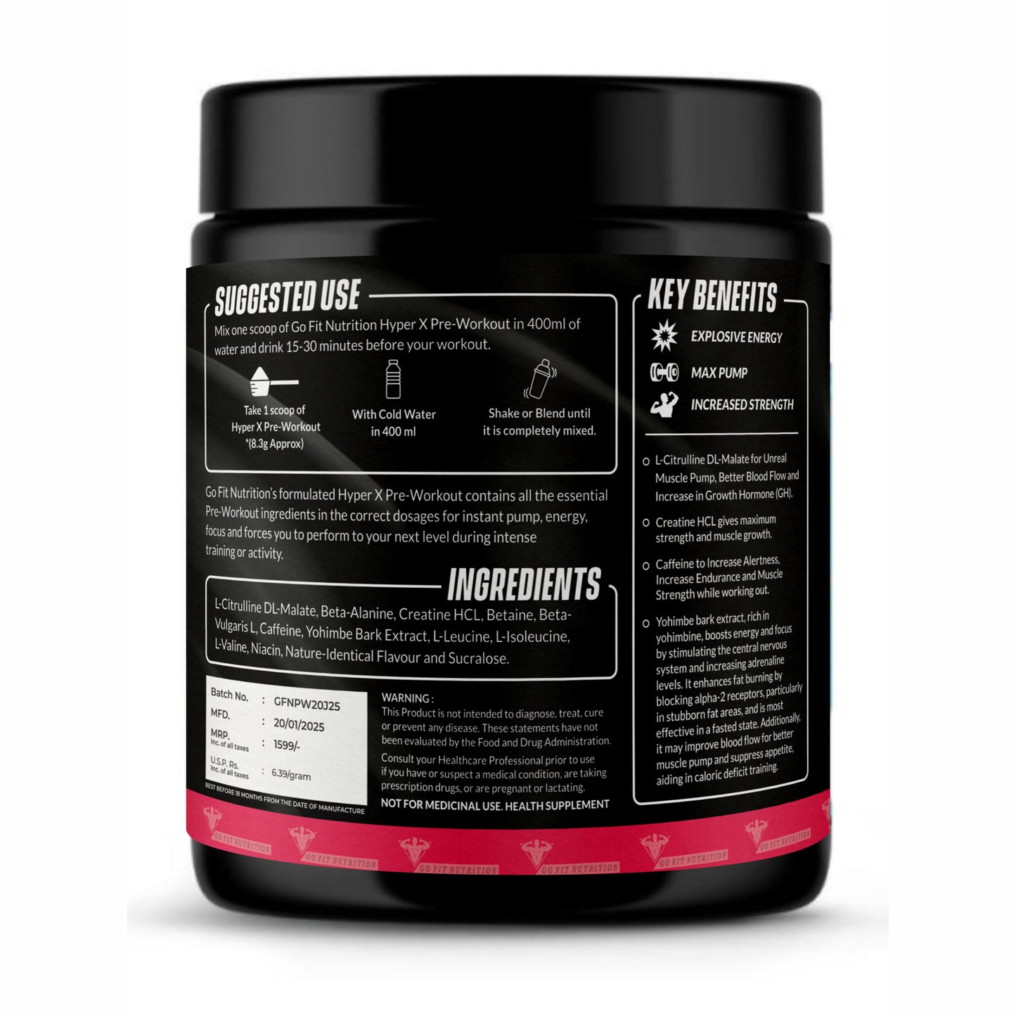 Hyper X Pre Workout (Fruit Punch, 30 Servings, 250G)| 250Mg Caffeine, 500Mg Yohimbe Bark Extract, 3000Mg Beta Alanine, 1000Mg Citrulline Powder