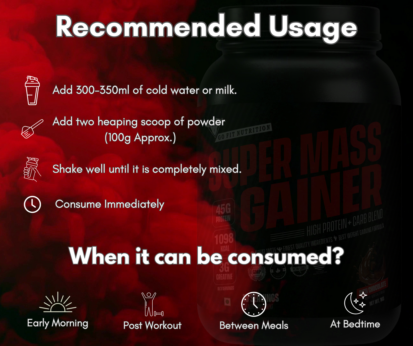 Super Mass Gainer (Rich Chocolate, 1Kg / 2.2Lbs, 10 Servings) | With Complex Carbs, High Protein & Digestive Enzymes