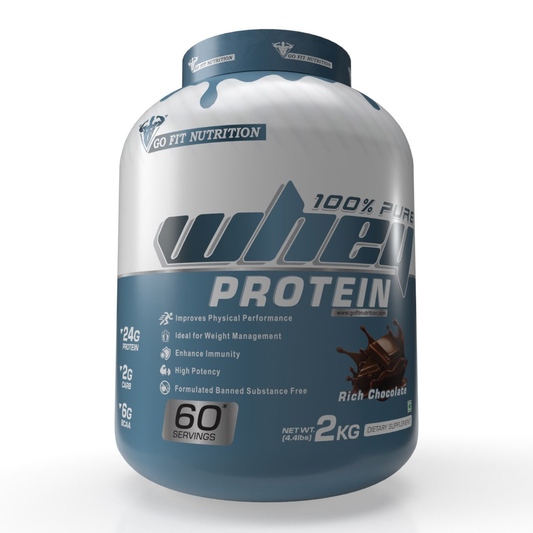 Go Fit Nutrition 100% Whey Protein ( With Added DigeZyme) for Pre/Post Workout Recovery ( Rich Chocolate –  4.4lbs, 60 Servings)