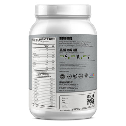 Performance Whey Protein Concentrate with Digestive Enzymes - 24g Protein, 6g BCAA, 5g Glutamine - (Kesar Kaju Pista, 1kg / 2.2lb - 33 Servings)