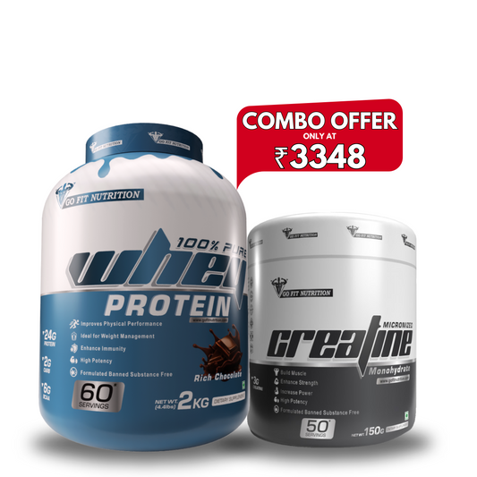 Go Fit Nutrition Combo (Whey Protein 2kg + Creatine Monohydrate 150g) Rich Chocolate | Unflavored