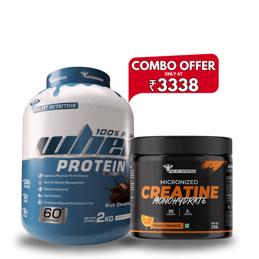 Go Fit Nutrition Combo (Whey Protein 2kg + Creatine Monohydrate 150g) Rich Chocolate | Tangy Orange